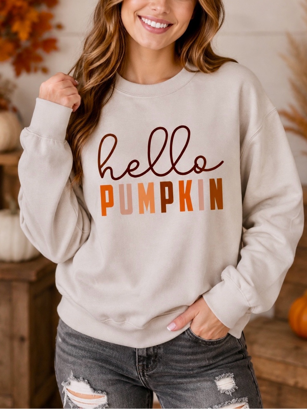 Beige 'Hello Pumpkin' Graphic Sweatshirt